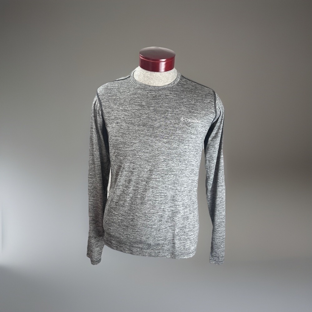 Columbia Mens Size S Long Sleeve Shirt Gray Crew Neck Logo Active Sportwear